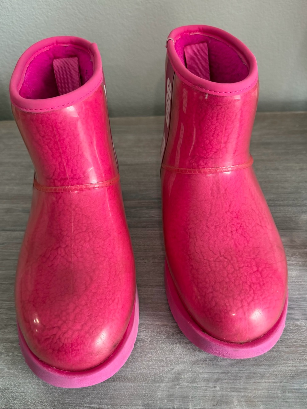 UGG Hot Pink Slip On Clear Waterproof Designer Ankle Rain Boots Booties 7